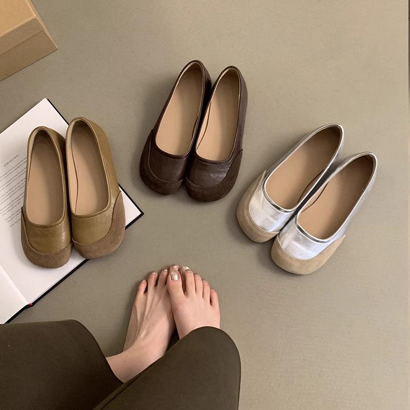 Retro round head shallow mouth single shoes women's 2025 spring new soft-soled evening wind flat bottom one pedal casual Doudou shoes