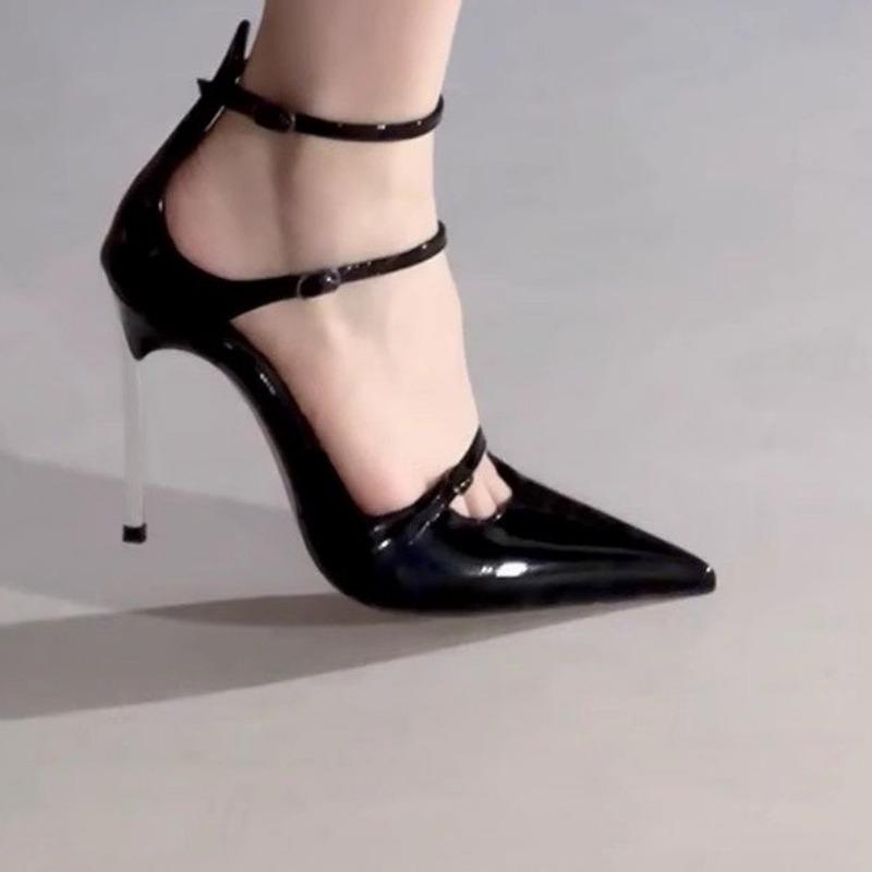 Fashion Women's Thin Toe Sandals Spring New Pointed Head Shallow Mouth Metal Buckle Anti-slip Wear-resistant High Heels