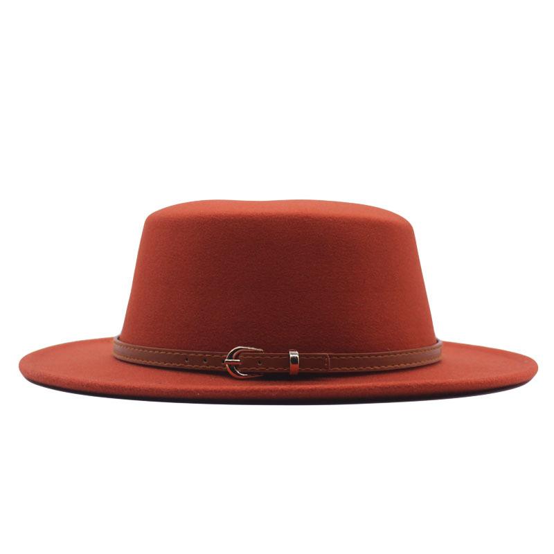Autumn and winter new British men's top hat, flat-top woolen hat, European and American jazz hat, big-brimmed women's hat