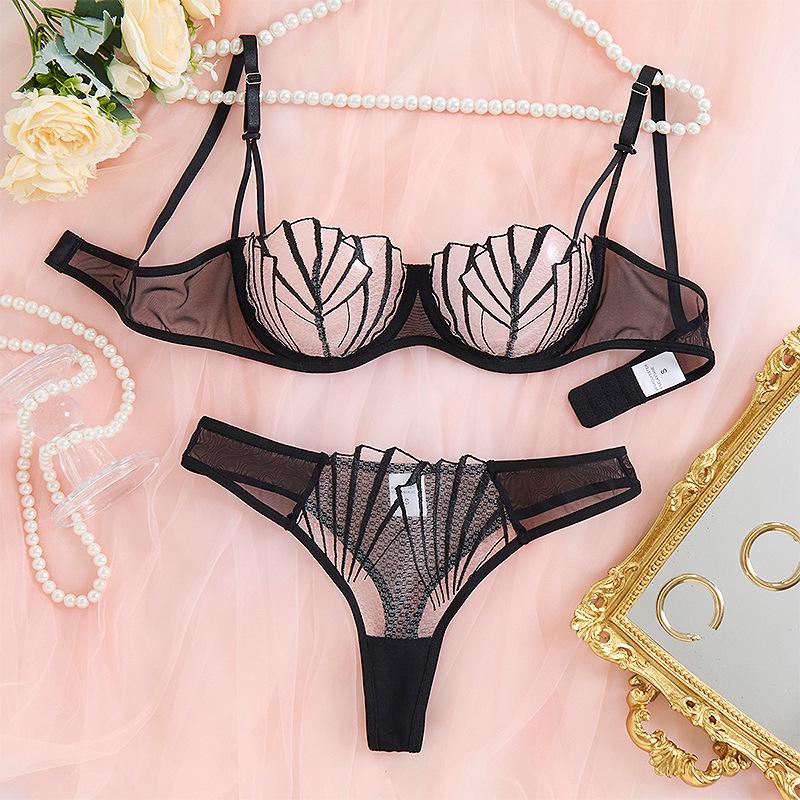 Z Cross-Border Ultra-Thin Lace Mesh Lingerie Set with Steel Ring