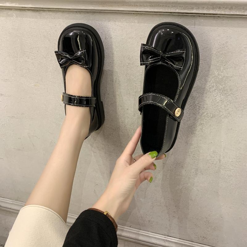 Fashion 2024 Spring Autumn New Lovely Pumps for Woman Round Toe Low Heel Mary Janes Shoes with Butterfly-knot Comfortable for Daily