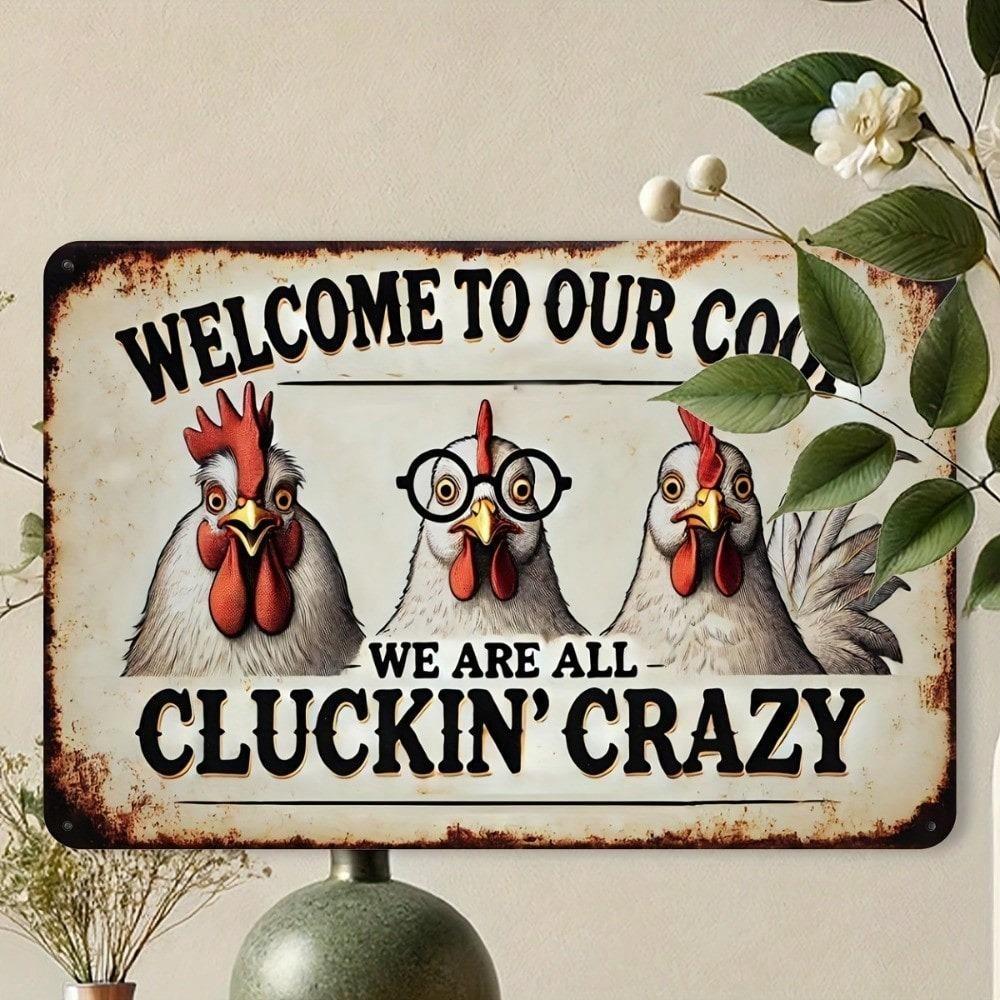 Vintage Iron Wall Art Farmhouse Sign Funny Chicken Decor Metal Tin Painting Rustic Home 12x8 Inch