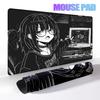Podložka pod myš pro anime dívku XXL Pixel Černobílá Podložka pod myš Dekorace stolu Podložka na klávesnici Kancelářské potřeby XXL Podložka na PC stůl E-sportový koberec