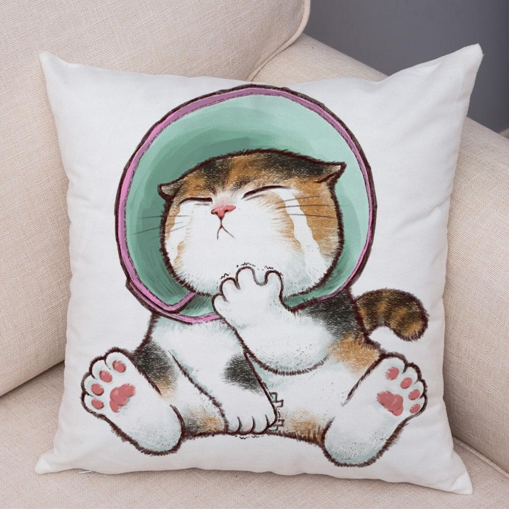 Cute Cartoon Cat Cushion Cover Decor Funny Lovely Pet Animal Print Pillowcase for Sofa Home Car Soft Plush Pillow Case xcm