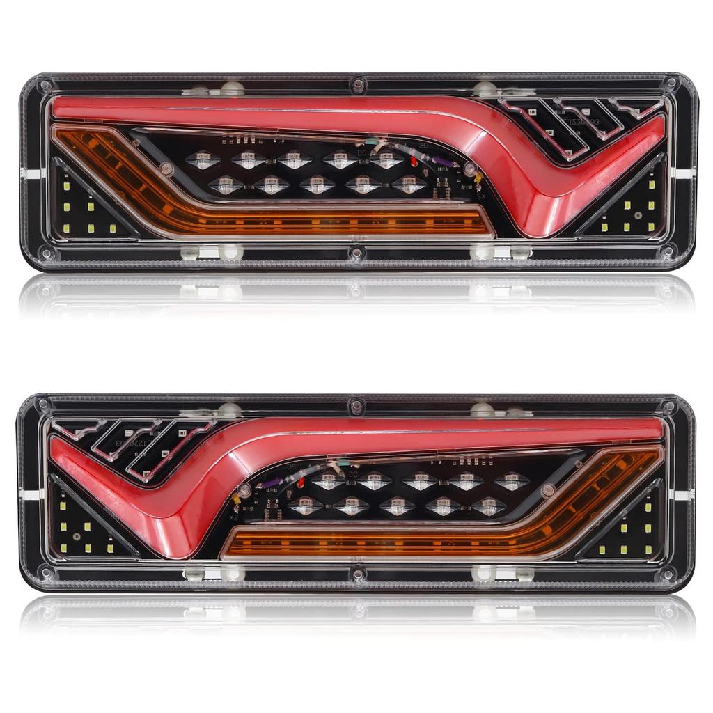Aoling Truck Tail Red Sequential Turn Rear Light for Tractors and 2 Pieces Lights, 24V, High/Low, Brake, Small, White, Reverse, Yellow, Signals,
