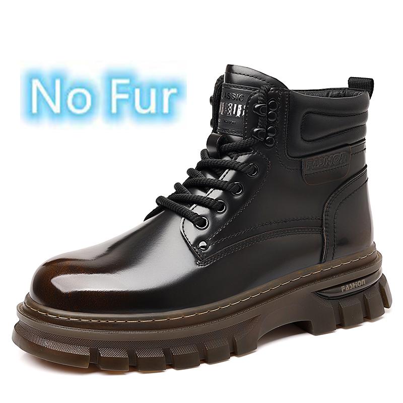 Hot Sale Men's PU Leather High Top Shoes Non-Slip Outdoor Motorcycle Boots Fashion Man Winter Ankle Boots Lace-Up Walking Botas