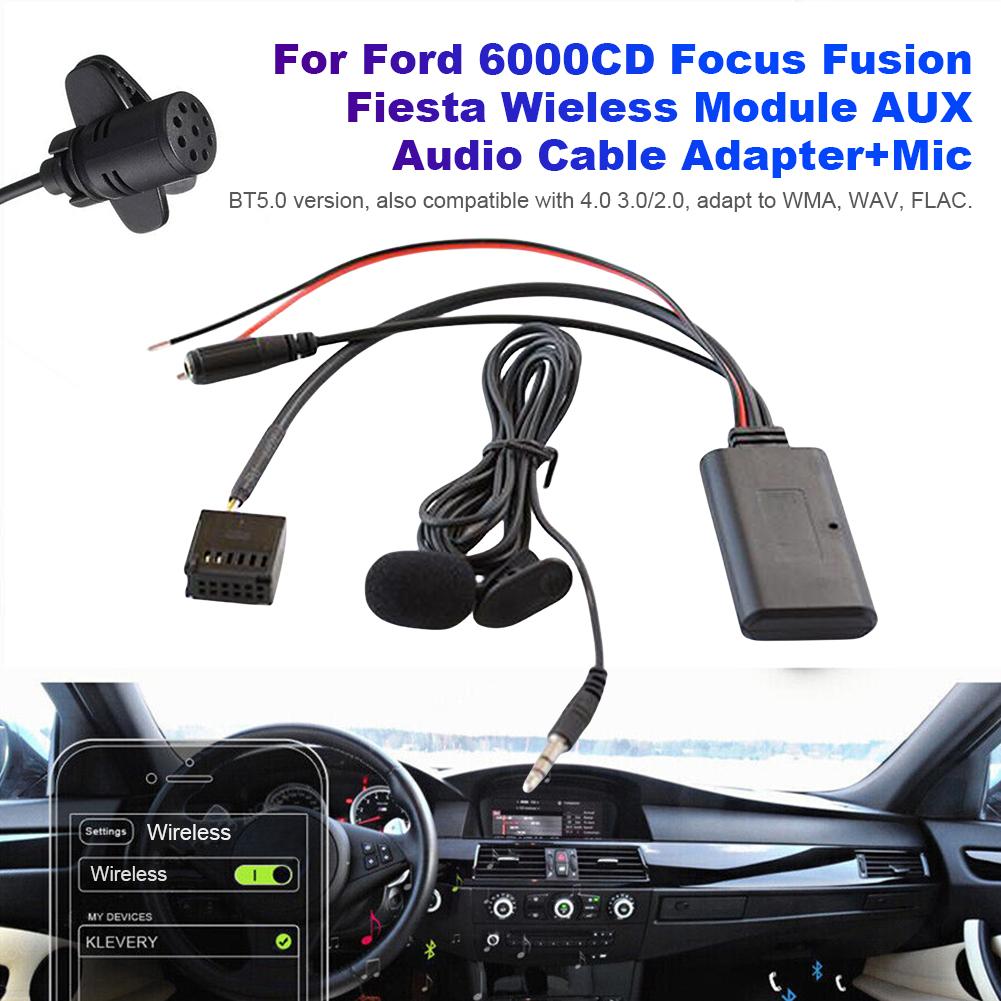 Car Accessories - 1 Set Car Bluetooth 5.0 Cable for Ford Fiesta Fusion Transit C-Max Car Wireless Phone Call Handsfree AUX In Adapter & Microphone