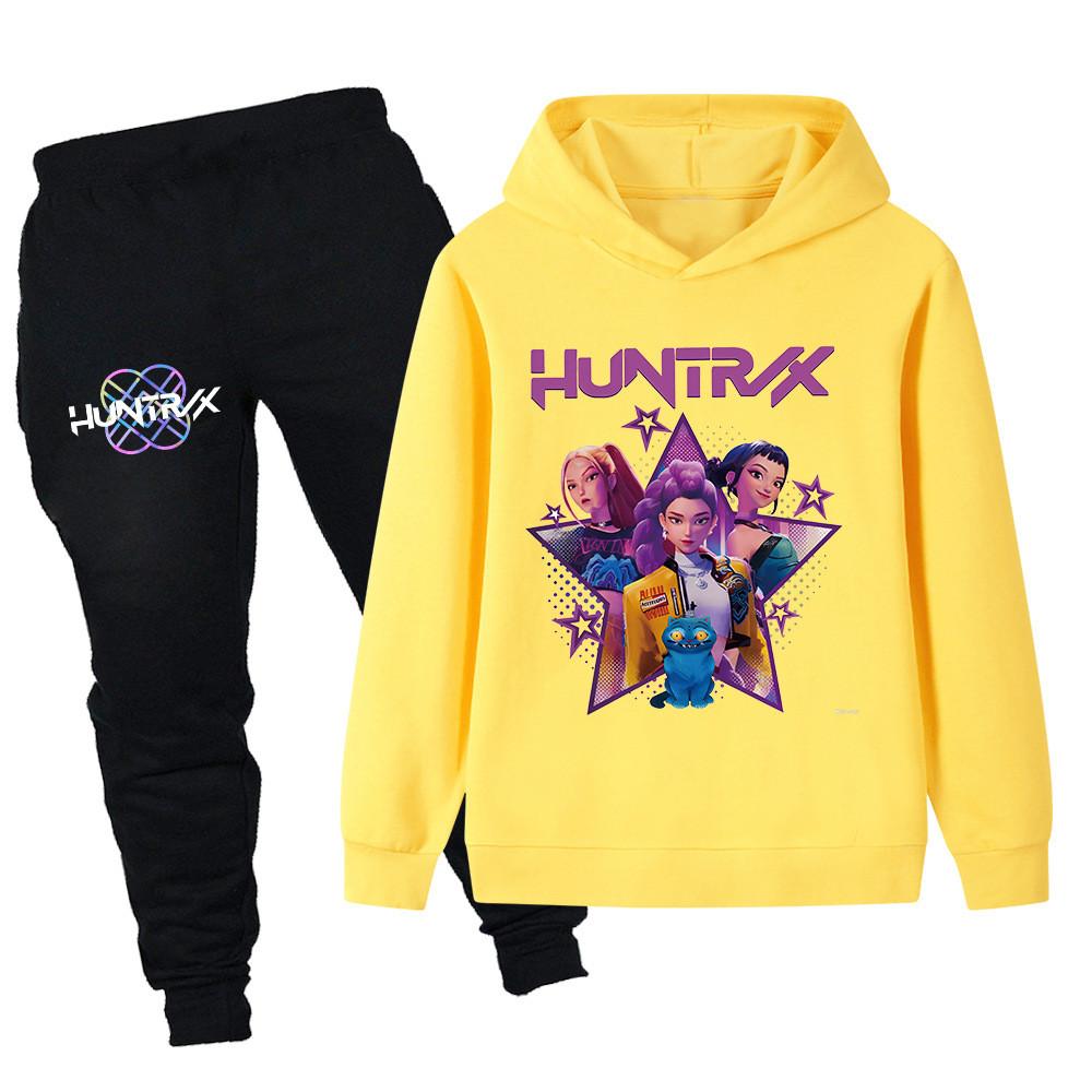 

PB1220 Kids Boys Girls Kpop Mira Zoey Rumi Print Long Sleeves Hoodie Pants Trousers Clothes Sets 170cm жовтий