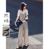 Women's Lyocell Linen Blend Faux Two-Piece T-Shirt & Wide-Leg Pants Set