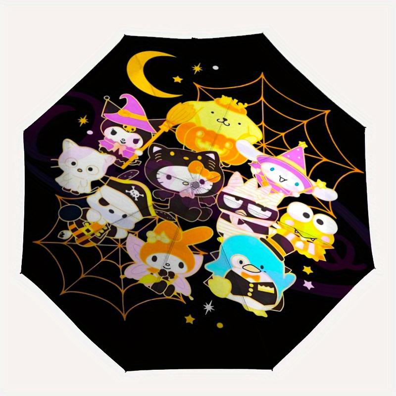 Hello Kitty and Friends Halloween Automatic 3-Fold Umbrella Design, Cute Cartoon Pattern, Portable Outdoor Umbrella, Perfect, Holiday Gift for Disney