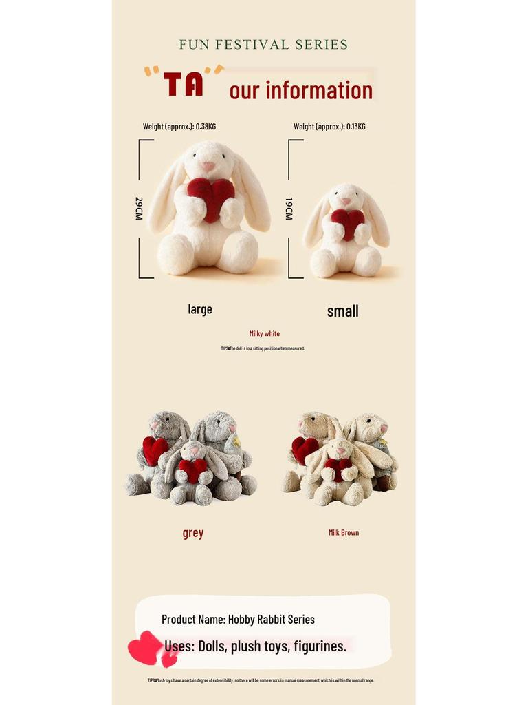 Floral Lop-Eared Bunny Plush Toy - Heart Hug Companion Doll for Kids
