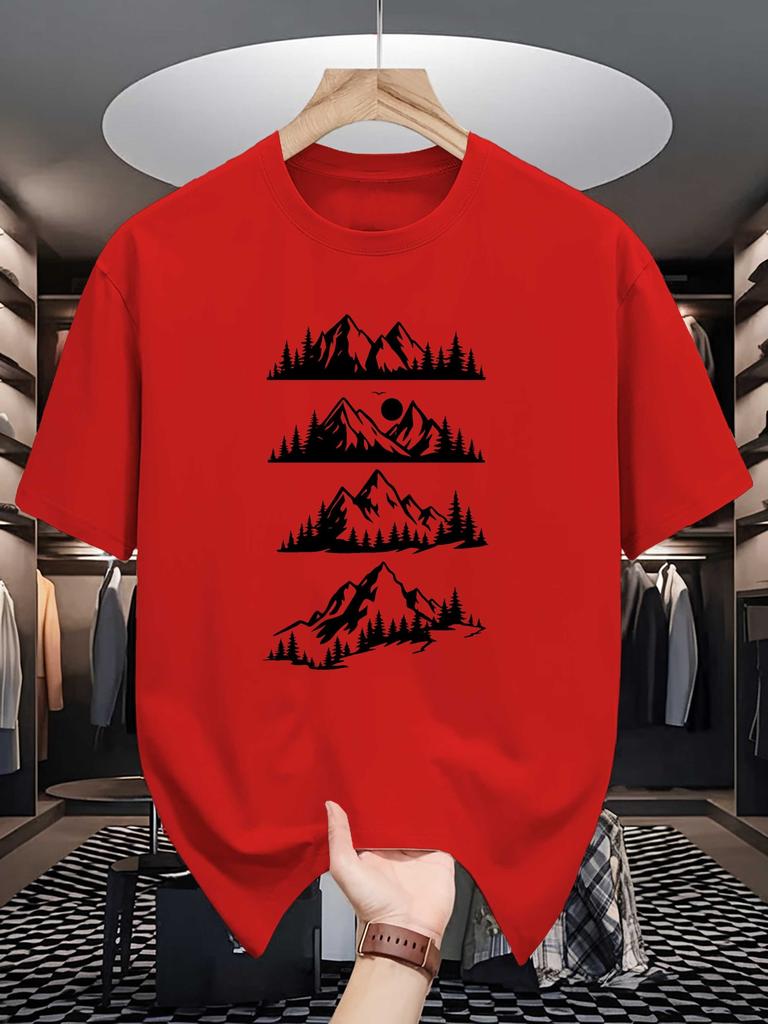 Unisex Crew Neck Tee Mountain Forest Nature Graphic Print Soft Cotton Loose Breathable Short Sleeve Summer Casual Street Tops