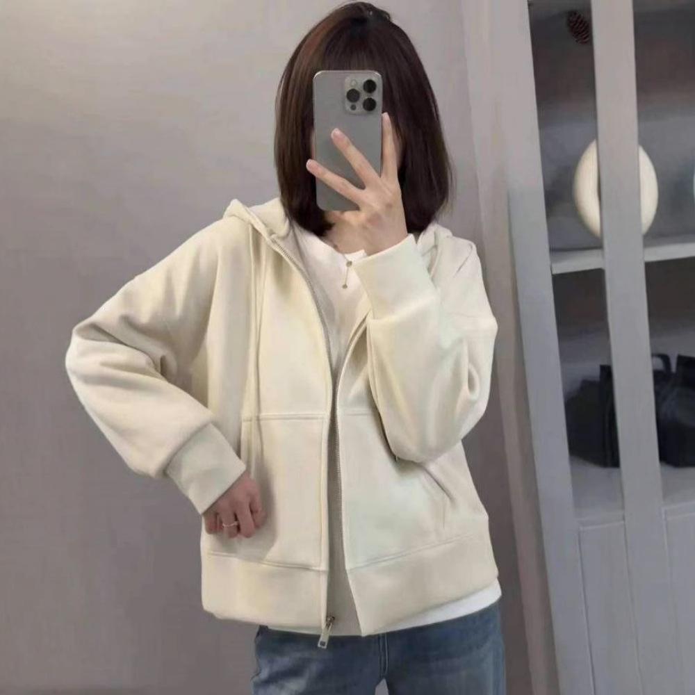 Korean Style Women's Hooded Sweatshirt Jacket - Long Sleeve, Spring 2025 Casual, Age-Defying, Versatile Cardigan