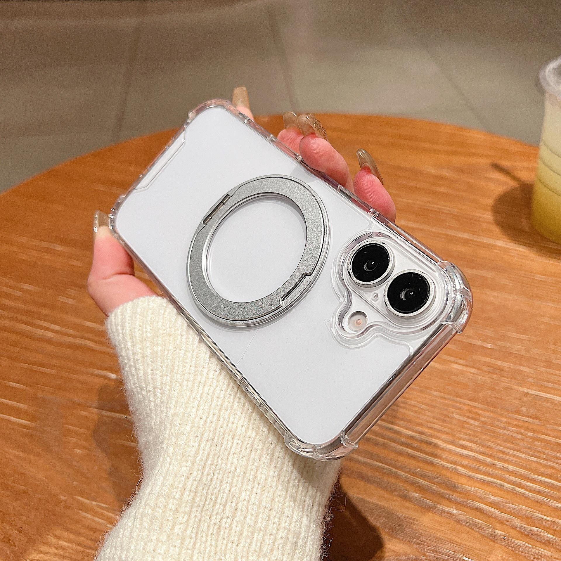 iPhone 17 Pro Max Transparent Case - Apple 16 Pro Rotating Stand - Magnetic Drop-proof iPhone 17 Air