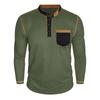Men's Long Sleeve Stand Collar Henry Tshirt Casual Cotton Patchwork T-Shirt Autumn Winter Base Layer Shirt American Retro Tees