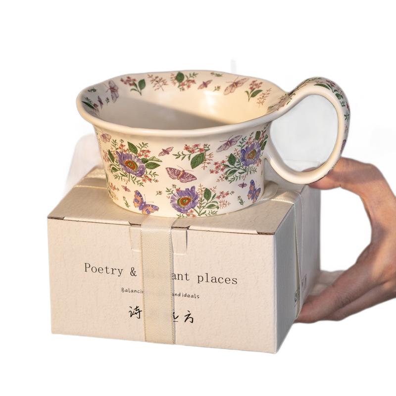 Premium Sense Gesang Flower Ceramic Mug Girls High Value Coffee Cup Large Capacity Water Cup Birthday Gift