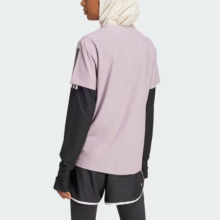 Adidas Three Stripe Crew Neck Short Sleeve T-Shirt Women Tops Purple IN1595