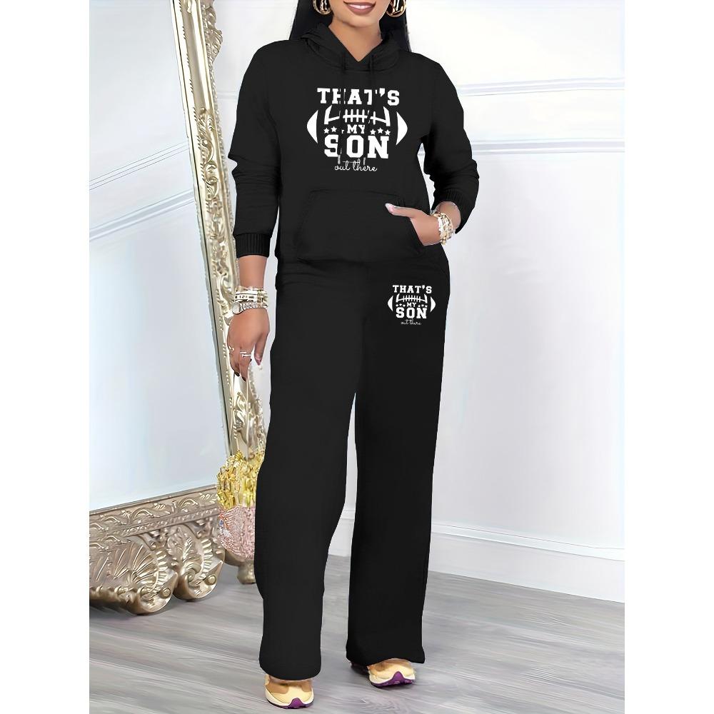 Gentle Style Complete Set of Hoodies and Sweatpants Printed Simple Basic Style Loose Fit Women's Autumn and Winter Set