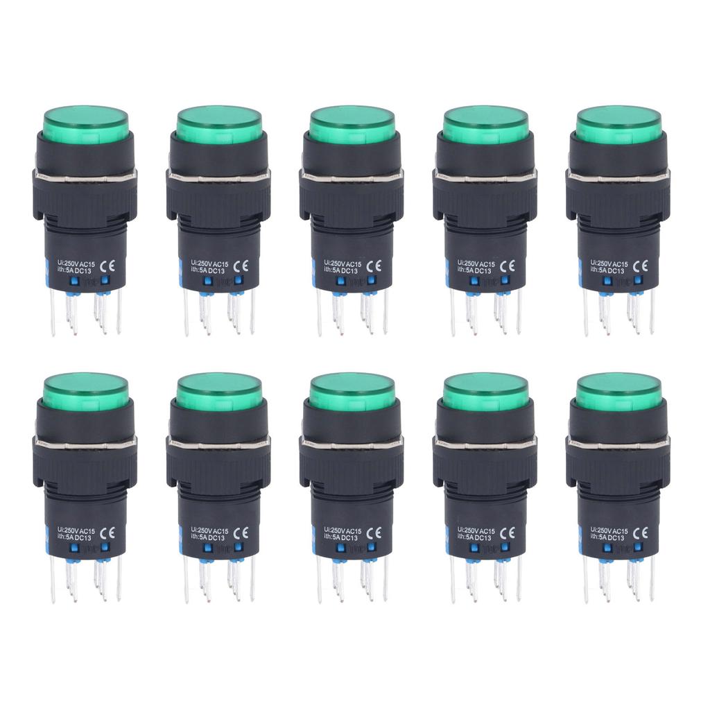25Pcs Button Switch Momentary Self Locking 8 Pin 16mm Round with Light 12V for ControlYellow