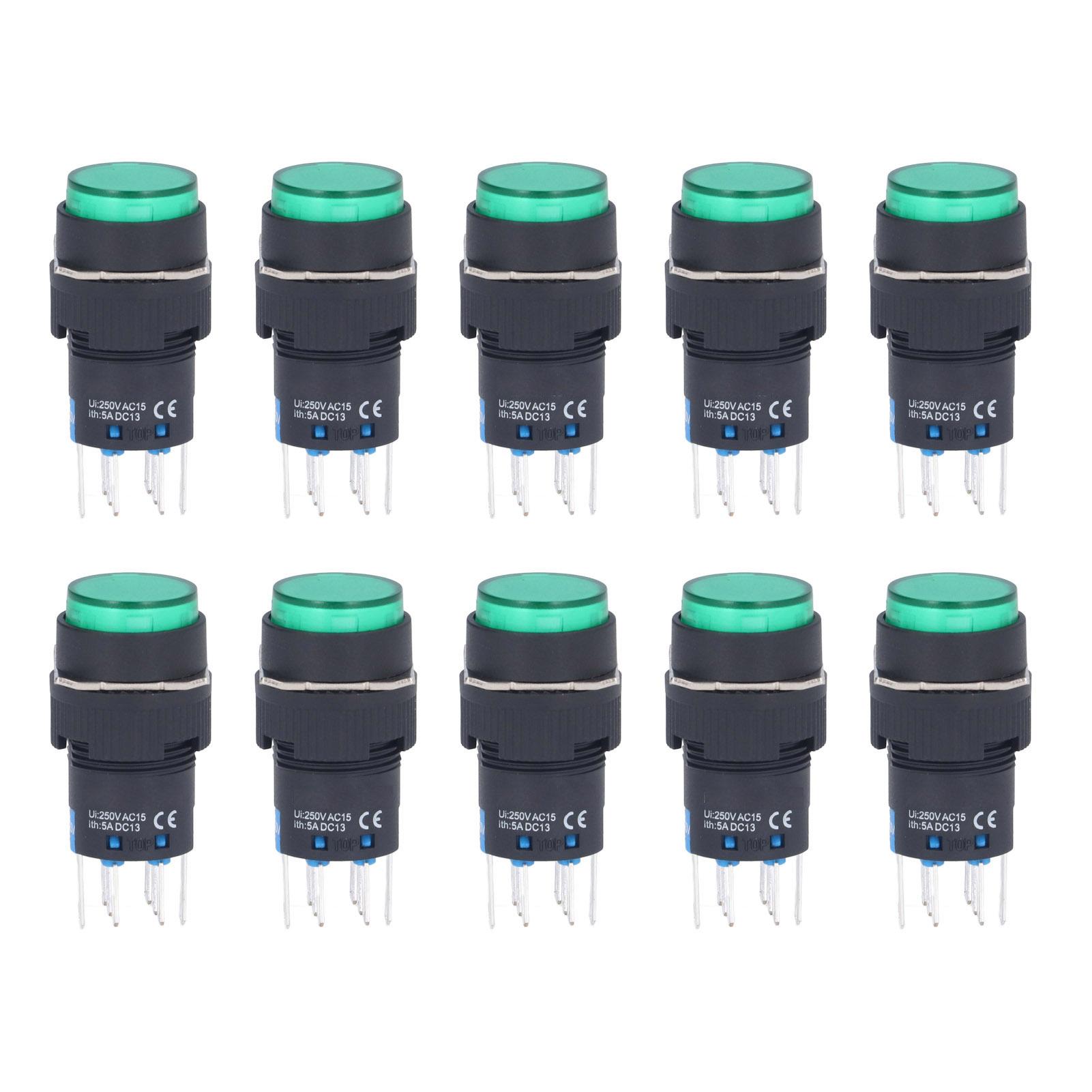 

25Pcs Button Switch Momentary Self Locking 8 Pin 16mm Round with Light 12V for ControlYellow зелений