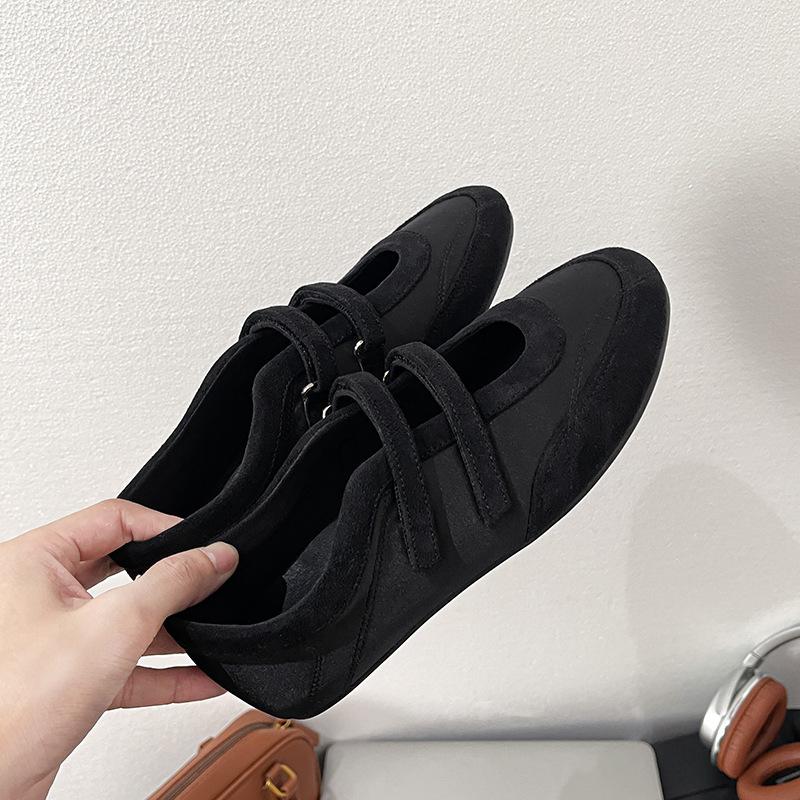 Za Velcro Casual Shoes Women'S Spring Retro Ballet Shoes Mary Jane Red Inner Height-Increasing Flat Shoes