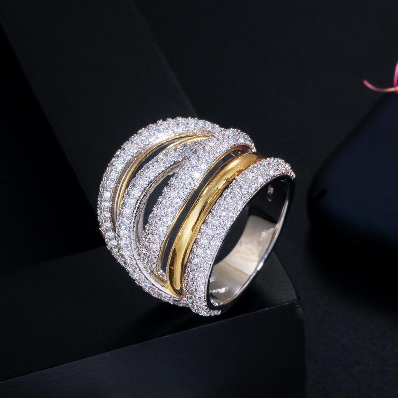 Big Cross 10K Gold Pave Diamond Ring Jewelry Luxury Engagement Wedding Band Rings for Women Bridal Fine Party Accessory