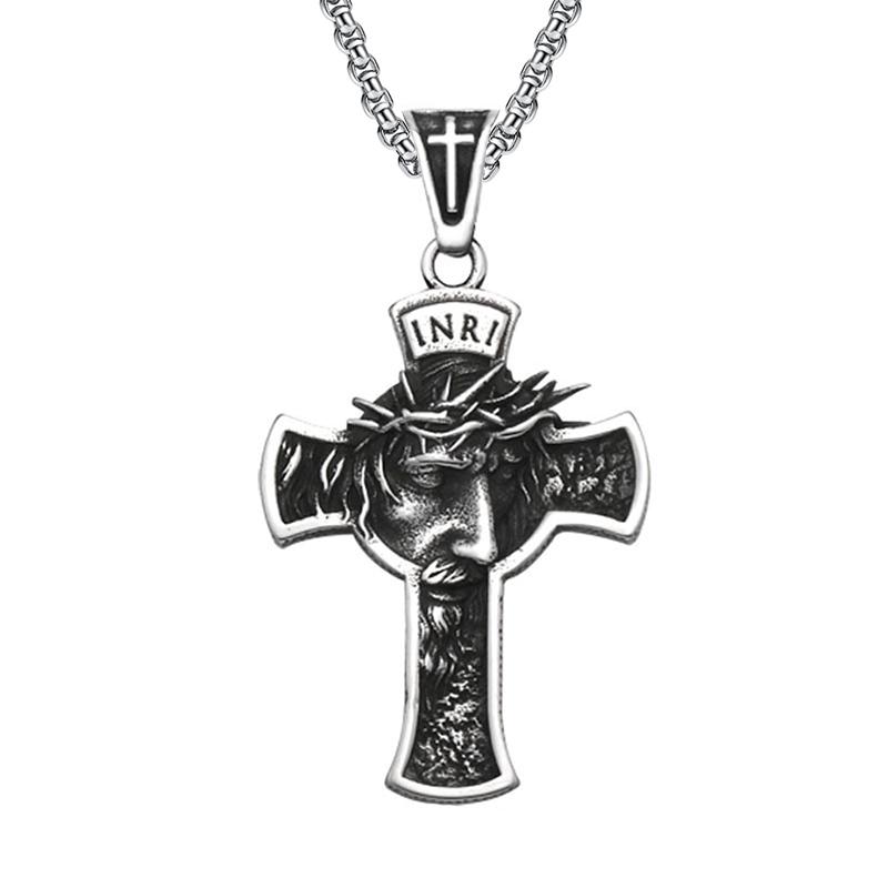 Stainless Steel Christian Jesus Cross Pendant Chain Trend Charm Crisscross Jesus Necklaces Men chains Jewelry Gift