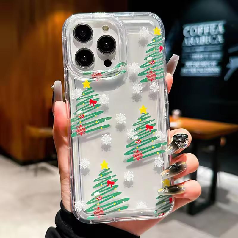 Ins Cute Snowflake Christmas Tree Design Phone Case for iPhone 17 16 15 14 13 12 11 PRO MAX AIR 7 8 PLUS X XS XR Y2K Clear Cover