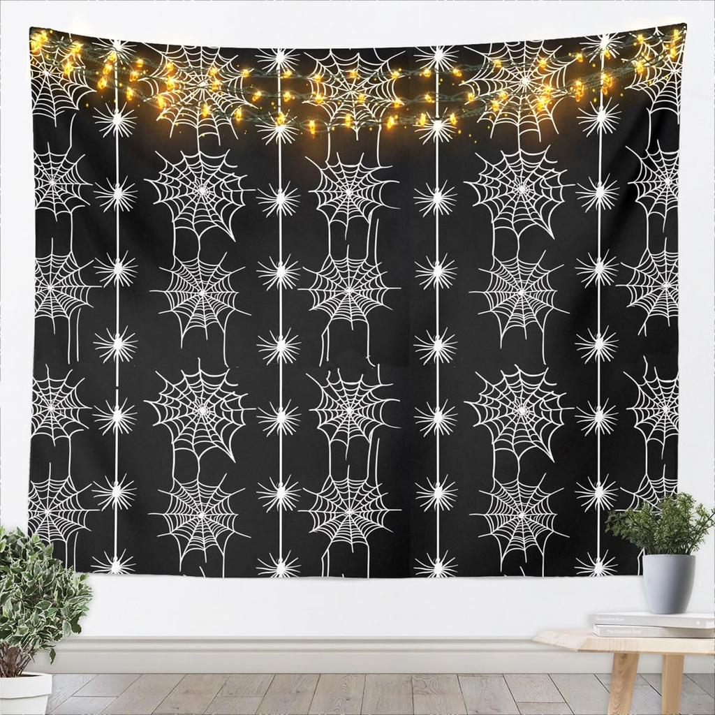 Black & White Crown Tapestry, Ornate Baroque Floral Pattern Print, Wall Hanging for Luxury & Vintage Aesthetic Home Decor
