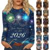 Women's Loose Comfortable Casual Fashion Round Neck New Year Printed Long Sleeve Top