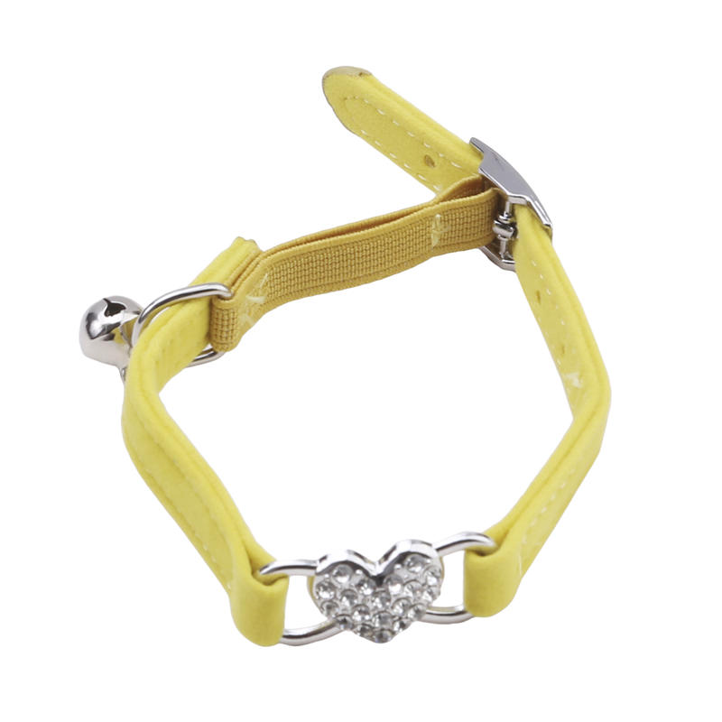 Cute Heart Flocked Diamond Bell Cat Collar Pet Puppy Kitten Collars with Safety Belt Jeweled Necklace