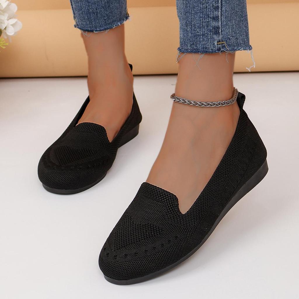 European and American Flat Knit Low-Top Slip-On Shoes - Women's Plus Size Lazy Work Style