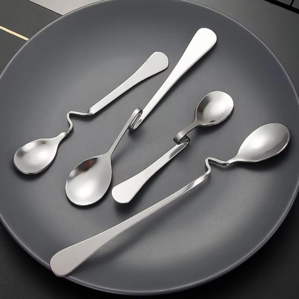 4pcs Twisting Coffee Spoon Set Curved Handle Mixing Spoon Polished Teaspoons  Cafe Supplies