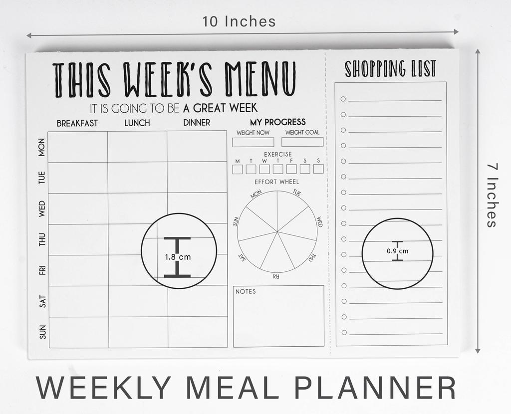 Inkdotpot Poznámkový blok Weekly Meal Planner 7" x 10, "Kuchyňské menu" Magnetický blok pro plánování jídla s odtrhávacími listy S-54