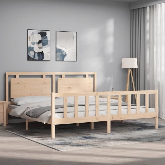 VidaXL Cadre de lit avec tête de lit 200x200 cm bois massif 3192186