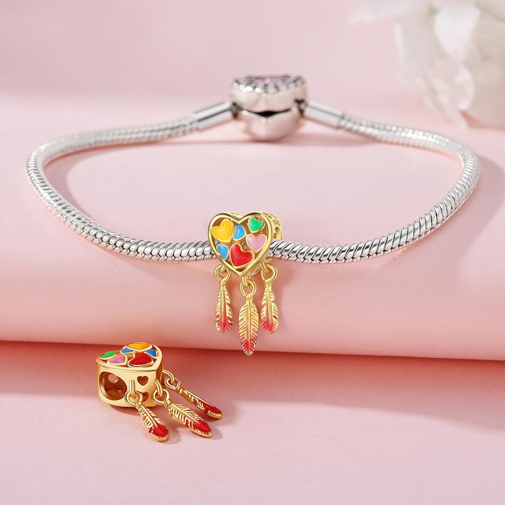 Beads Copper Charms Original Golden Heart Dream Catcher Pendant Beads Fit Bracelet Jewelry Diy Women Fine Gift