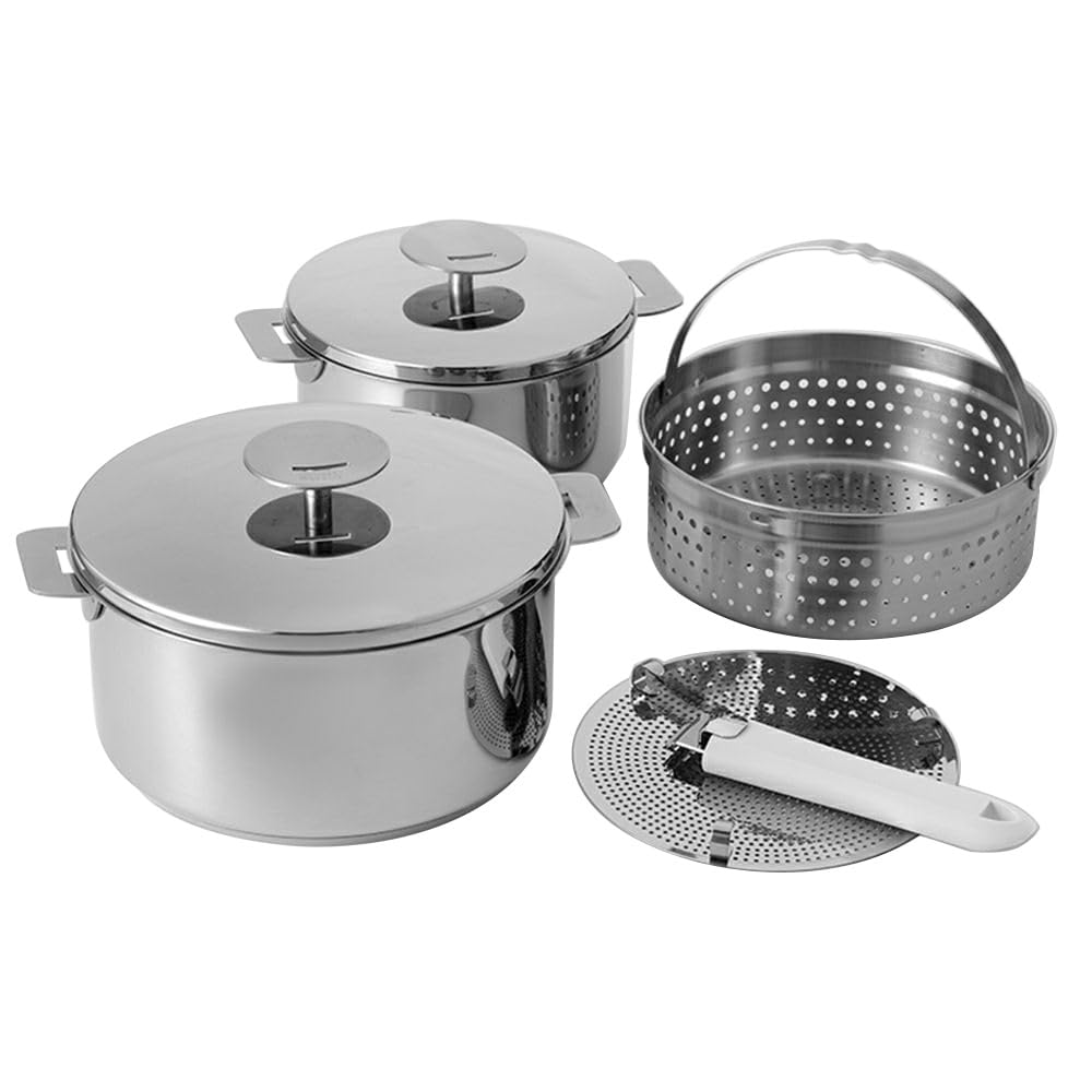 

CRISTEL Стартовий 1620 Каструля з нержавіючої сталі Набір каструль з ручкою Mutinet 02 Білий Сумісний з газом IH Духовка Японський Зроблено у Франції (Ручка Біла) срібний