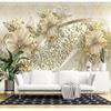 Luxury Golden Rose Jewelry Flower 3d Wallpaper For Living Room Bedroom Floral Wall Murals