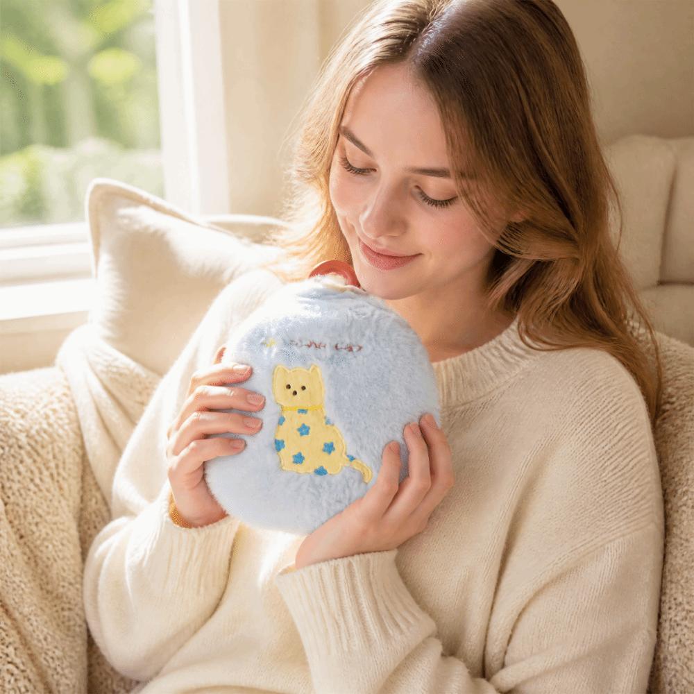 Kitten Embroidery Hand Warmers Handheld Hot Water Bag Portable Warm Water Bag  Belly Warmer