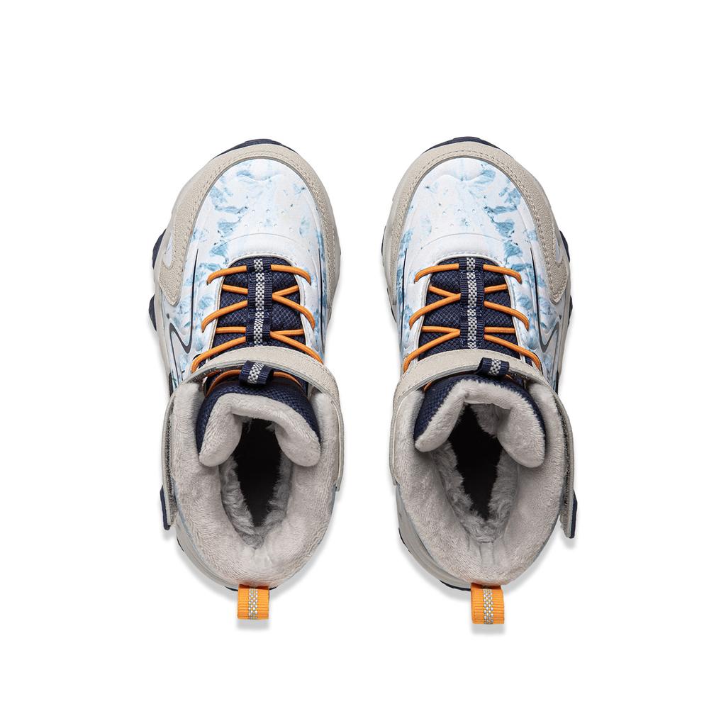 Li Ning Kids Sports Lifestyle Series Synthetic Leather Comfortable Fleece Non-Slip Shock Absorption Warm Mid-Top Casual Shoes YKNU102-33