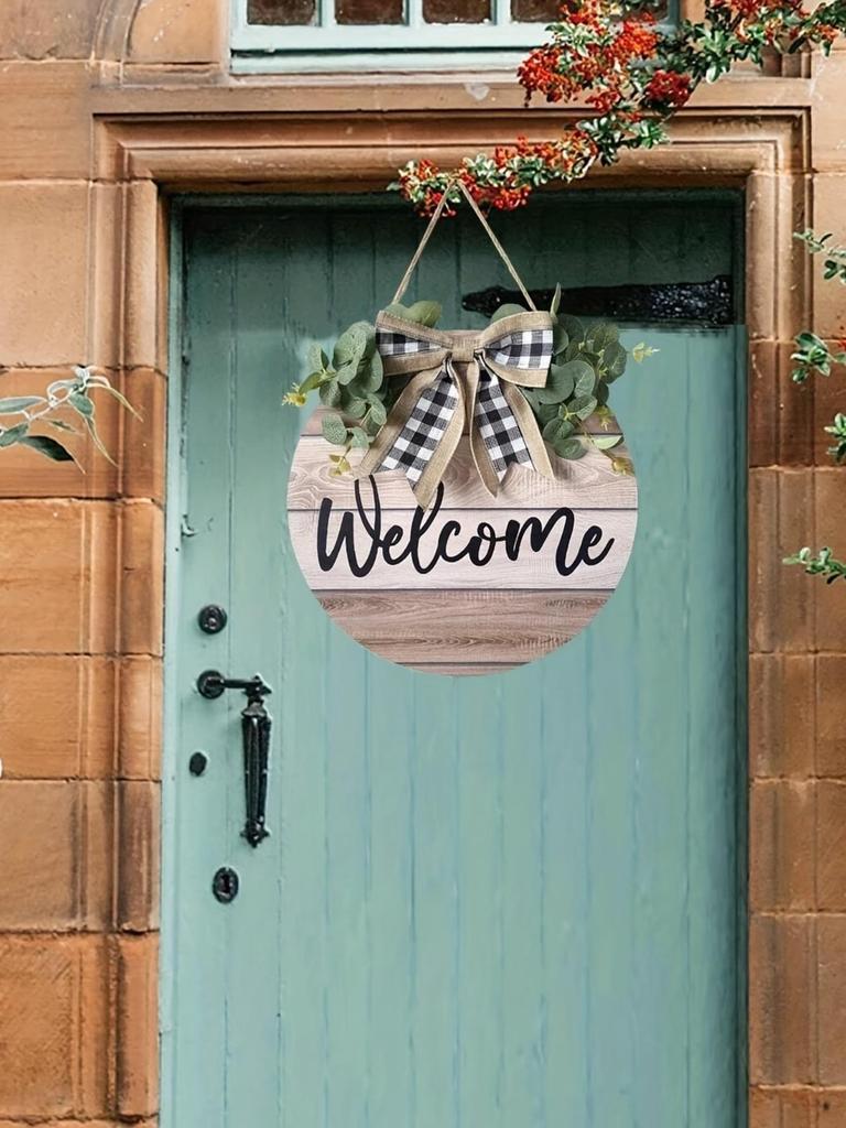 Round wooden hanging card bow decoration welcome sign wooden pendant decorative pendant 1 pcs