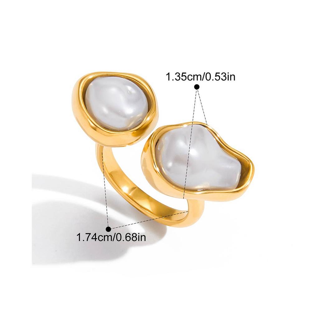 Yori Baroque Shaped Imitation Pearl Asymmetrical Open Ring Water Resistant Texture Fashion Daily Jewelry Waterproof