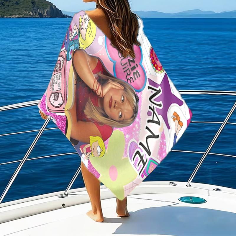 1pc Lizzie McGuire Y Sus Locuras2 Beach Towel with Custom Name, Beach/Swimming/Bath/Picnic/Camping Towel, Suitable for Seaside Beaches