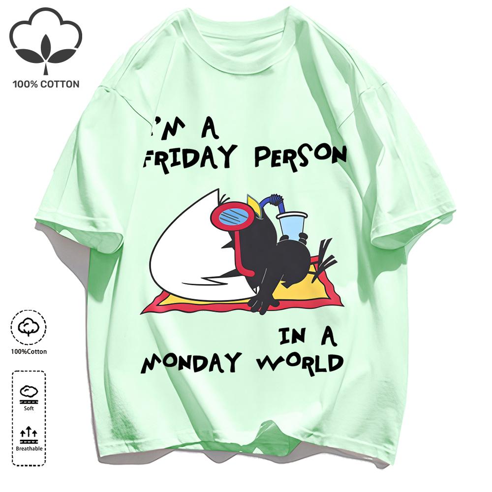 Sleeping In A Monday World Printing Retro Unisex T-Shirts Loose Cotton T Shirt Trendy Summer Tee Unisex Fashion Sports Clothes