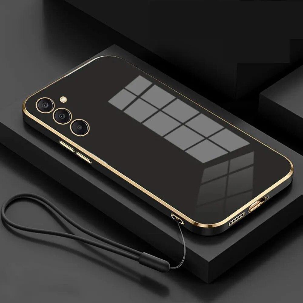 

Чехол для Samsung A14 Galaxy A14 5G SM-A145F SM-A145M SM-A146B A14 Роскошный чехол для телефона с квадратным покрытием Противоударная задняя крышка Galaxy A14&Case & Strap серый/чёрный