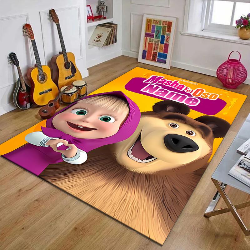 Custom Masha and the Bear Mat Personalized Name, Polyester Washable Indoor Entryway Rug, Gift for Christmas, Easter, Thanksgiving Day