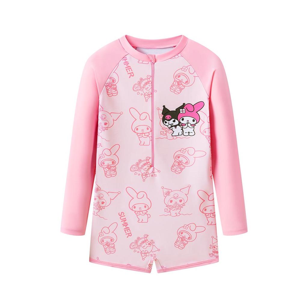 Kuromi Girls' Long Sleeve Sun Protection One-Piece Swimsuit for Kids - Professional Training Boxer Style