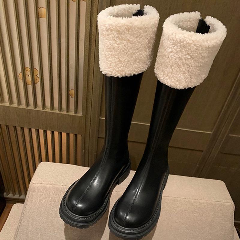 Grape Mom 2025 Autumn and Winter New White Plush Thick-soled Snow Boots Medium and Long Knight Boots Women
