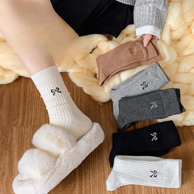Ladies Spring and Autumn Vertical Bow Long Tube Pile Pile Cotton Socks