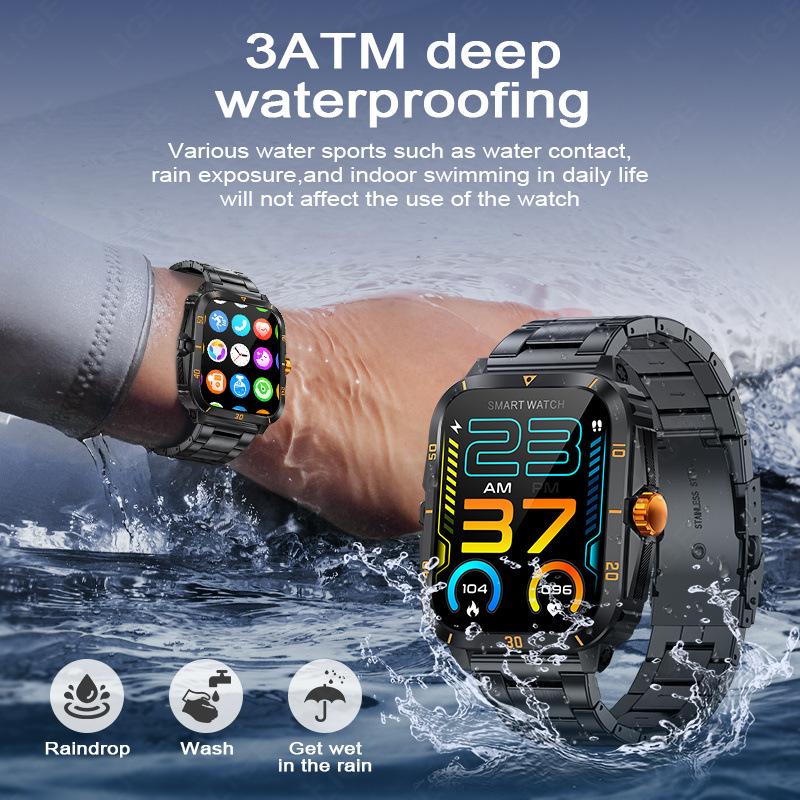 1.96" Outdoor Military Smartwatch Men Bluetooth Call Smart Watch IP68 Waterproof Sports Fitness Watches